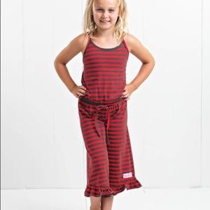 Ruffle Girl Red Stripe Ruffle Capri Romper